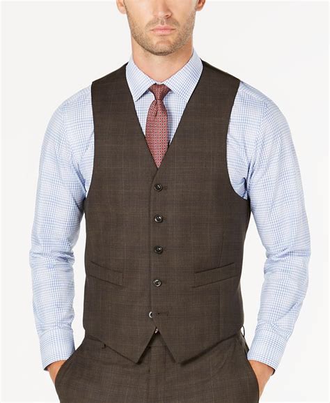 michael kors men's classic-fit stretch brown plaid vested suit|Amazon.com: Michael Kors .